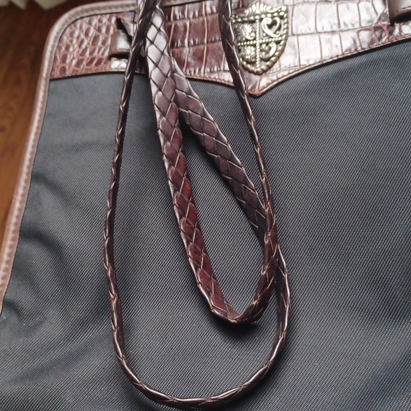 Brighton Black Nylon & Faux Brown Croc Embossed Handbag - Picture 4 of 12